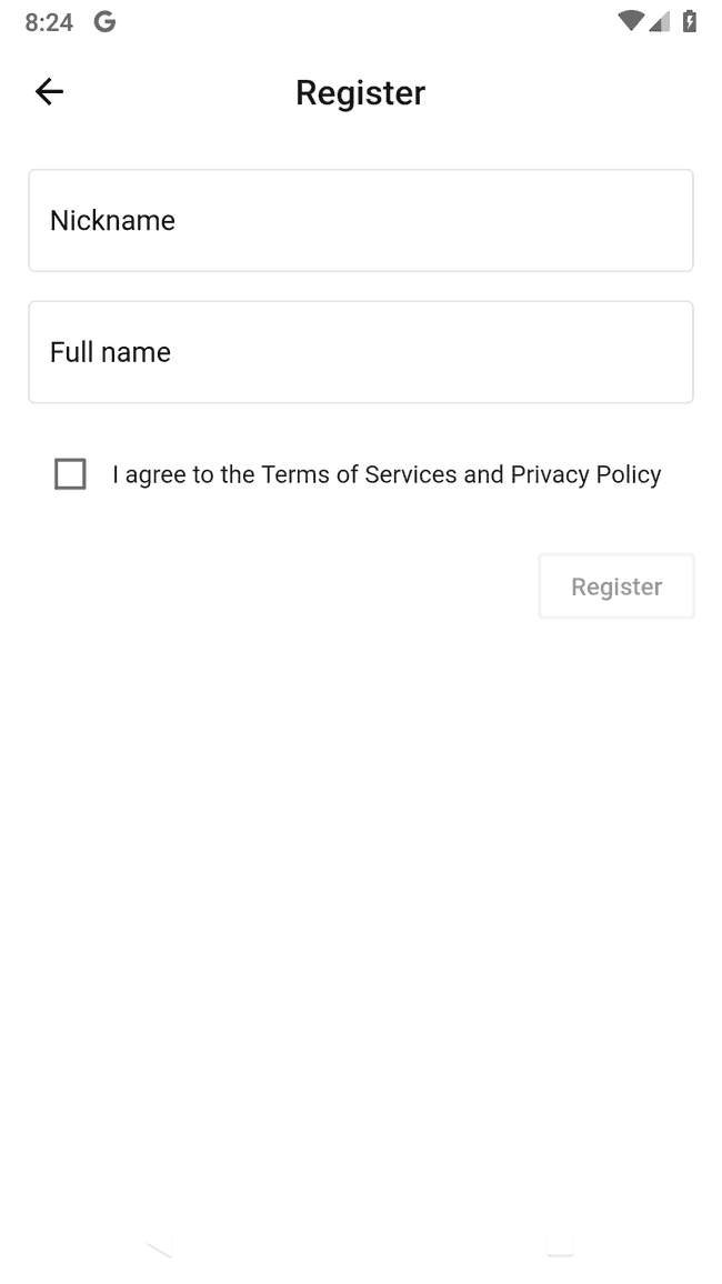 Disabled registration form