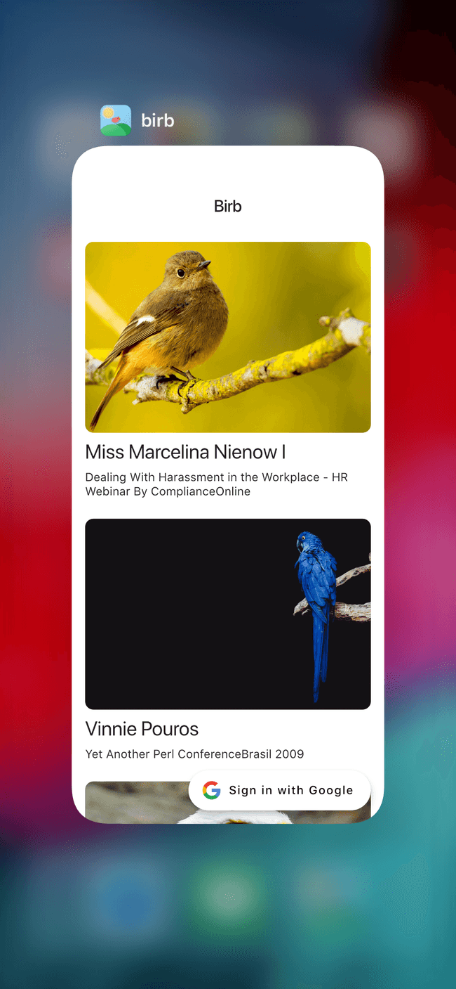Birb logo on iOS app switcher