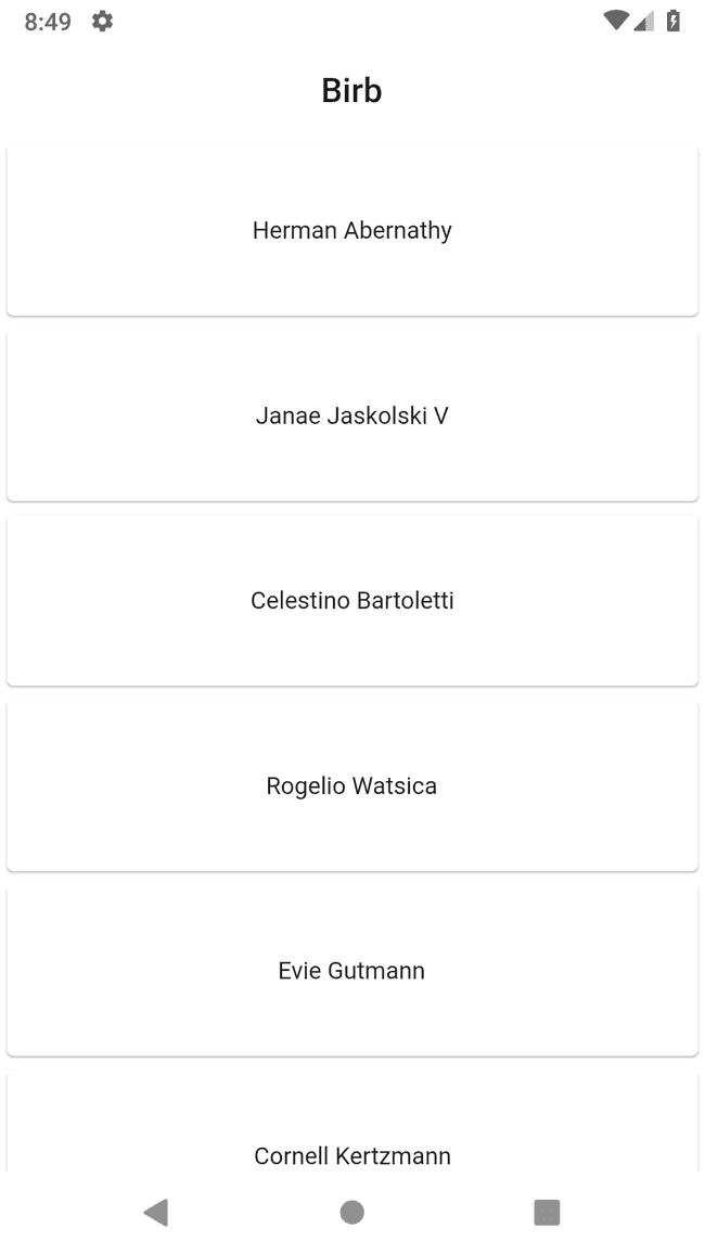 Screenshot of random mock usernames