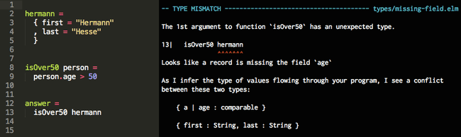 Example of Elm error message