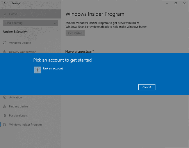 Windows Insider Setup -- Link Account