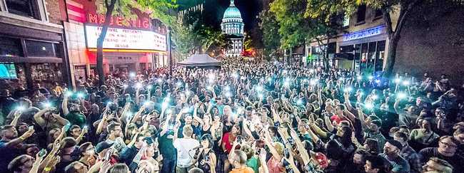 fisheye photo capturing the entire crowd at the Live on King Street concert