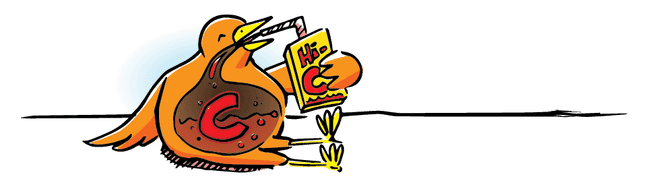 drawing of an orange bird drinking Hi-C fruit juice