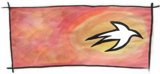 artistically drawn bird in mid-flight